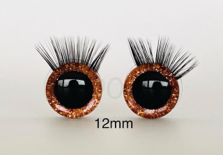 Bezpečnostní oči s řasami oranžové 12mm, 2ks