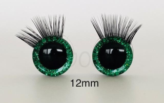 Bezpečnostní oči s řasami zelené 12mm, 2ks
