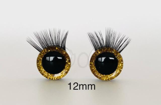 Bezpečnostní oči s řasami zlaté 12mm, 2ks