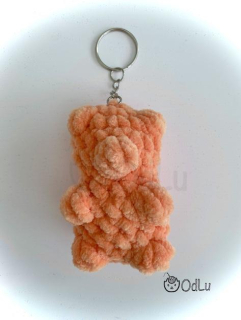 Háčkovaný přívěsek gumový medvídek s pískátkem oranžový