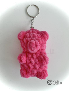 Háčkovaný přívěsek gumový medvídek s pískátkem sytě růžový