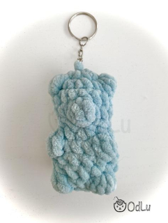 Háčkovaný přívěsek gumový medvídek s pískátkem modrý