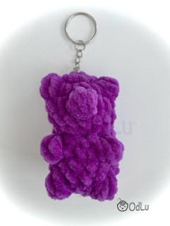 Háčkovaný přívěsek gumový medvídek s pískátkem fialový