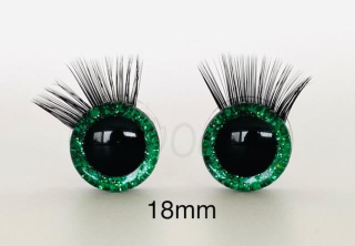 Bezpečnostní oči s řasami zelené 18mm, 2ks