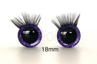 Bezpečnostní oči s řasami fialové tmavé 18mm, 2ks