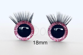 Bezpečnostní oči s řasami růžové tmavé 18mm, 2ks