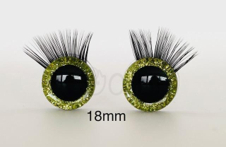 Bezpečnostní oči s řasami zelené světlé 18mm, 2ks