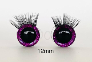 Bezpečnostní oči s řasami fialové 12mm, 2ks